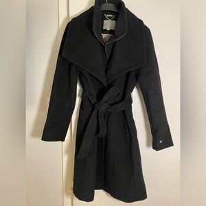Soia & Kyo Belted Wrap Wool Blend Black Coat Size Large
